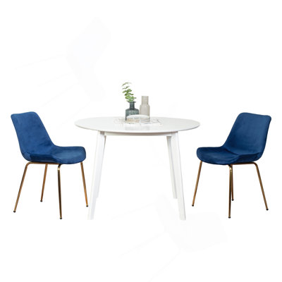 Contemporary 3-Piece Dining Set, White Round Dining Table With 2 Chairs