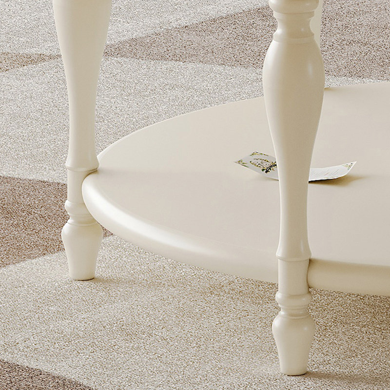 Cream-style Double-layer Round Coffee Table, 21.65" H x 43.3" L x 43.3" W