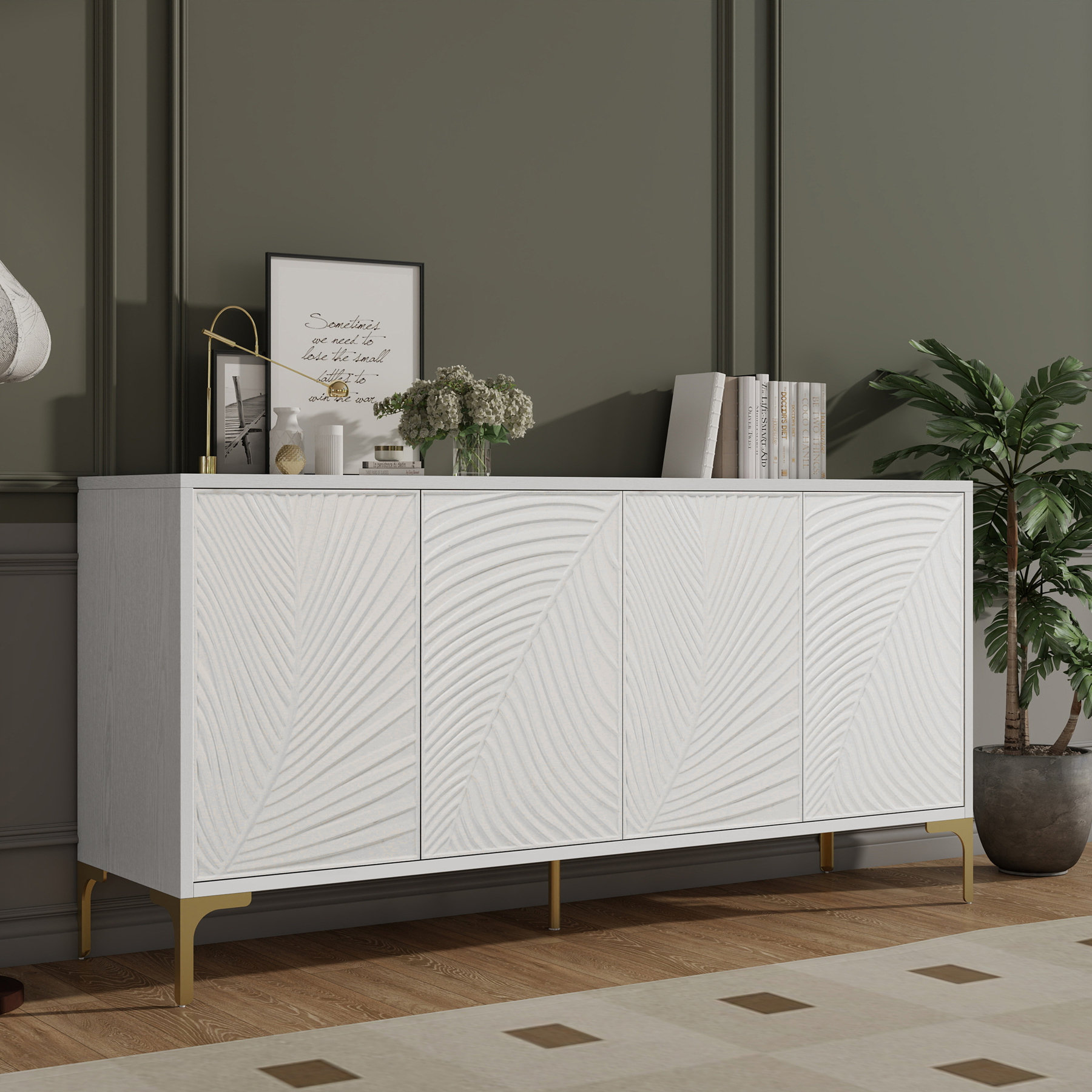 Mercer41 Modern 4-door Sideboard with Creative carved and shaped ...
