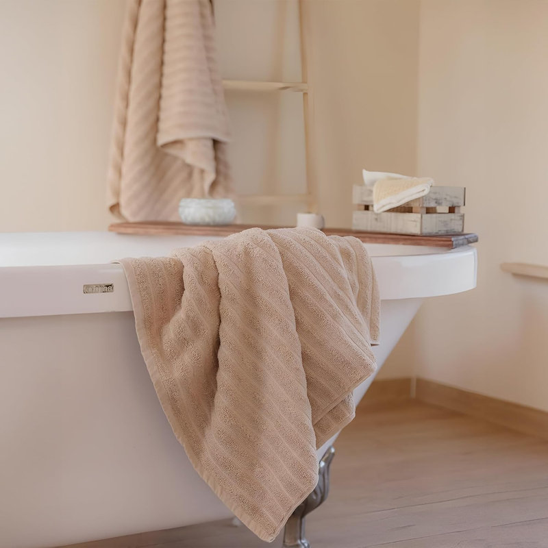 Fralick Ribbed Turkish Cotton Bath Sheet Set (Set of 3), Ivory