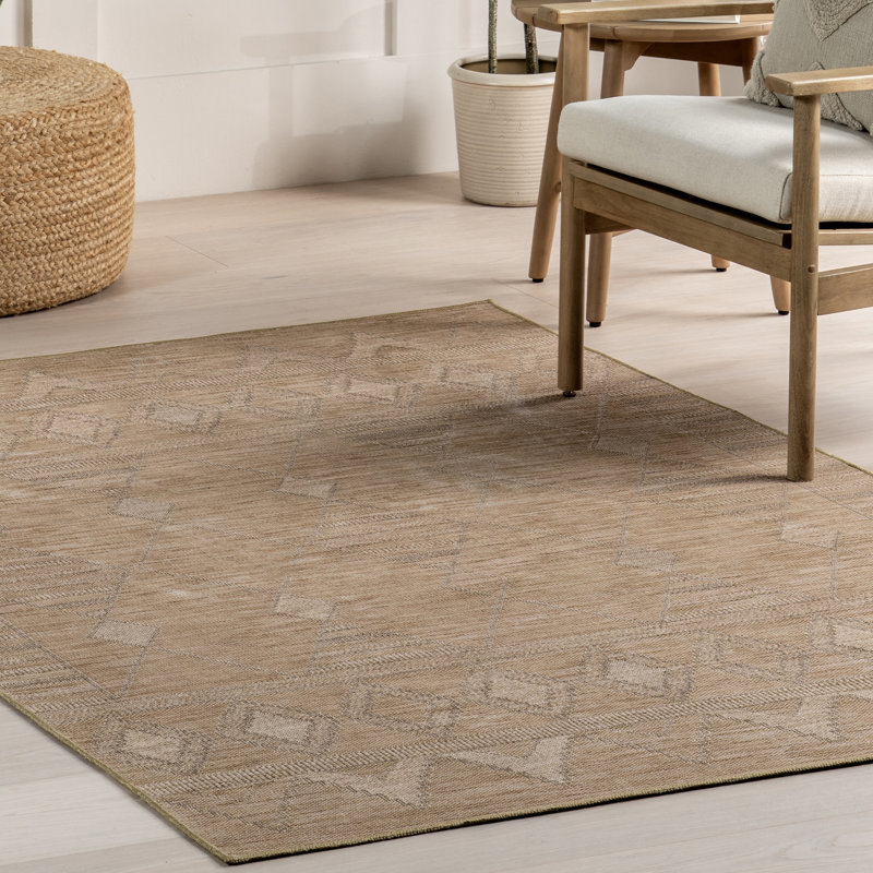 Olive Classic Geometric Machine Washable Area Rug, Rectangle 5' x 8'
