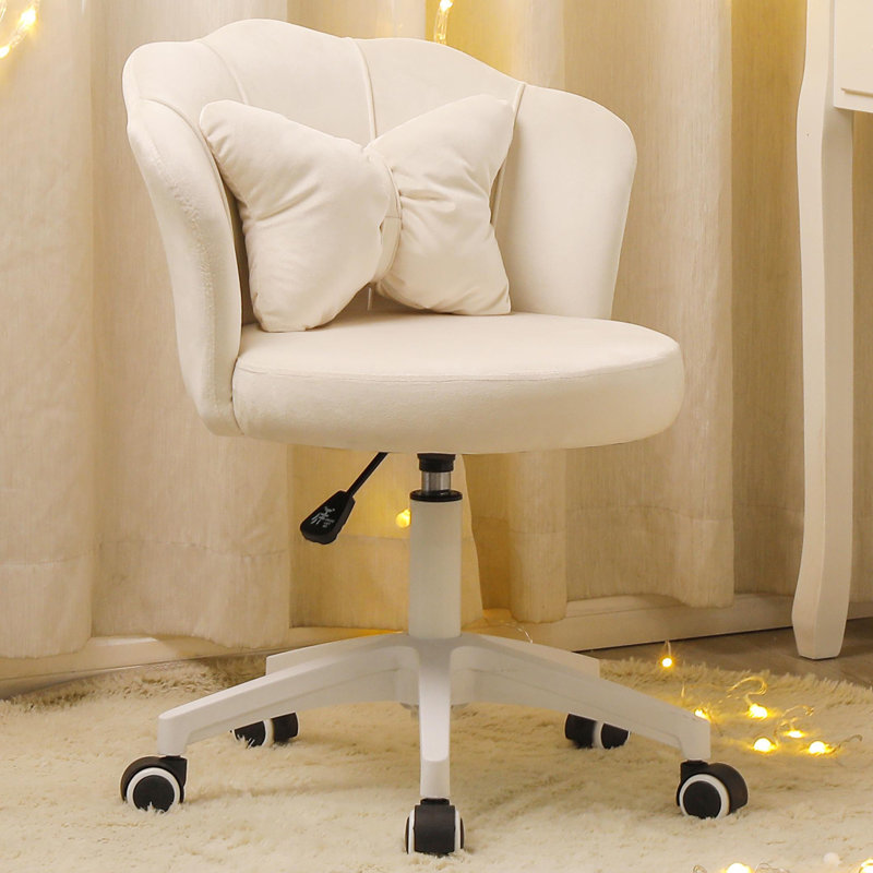 Chaise de travail en velours Edwardo, Blanc, Blanc