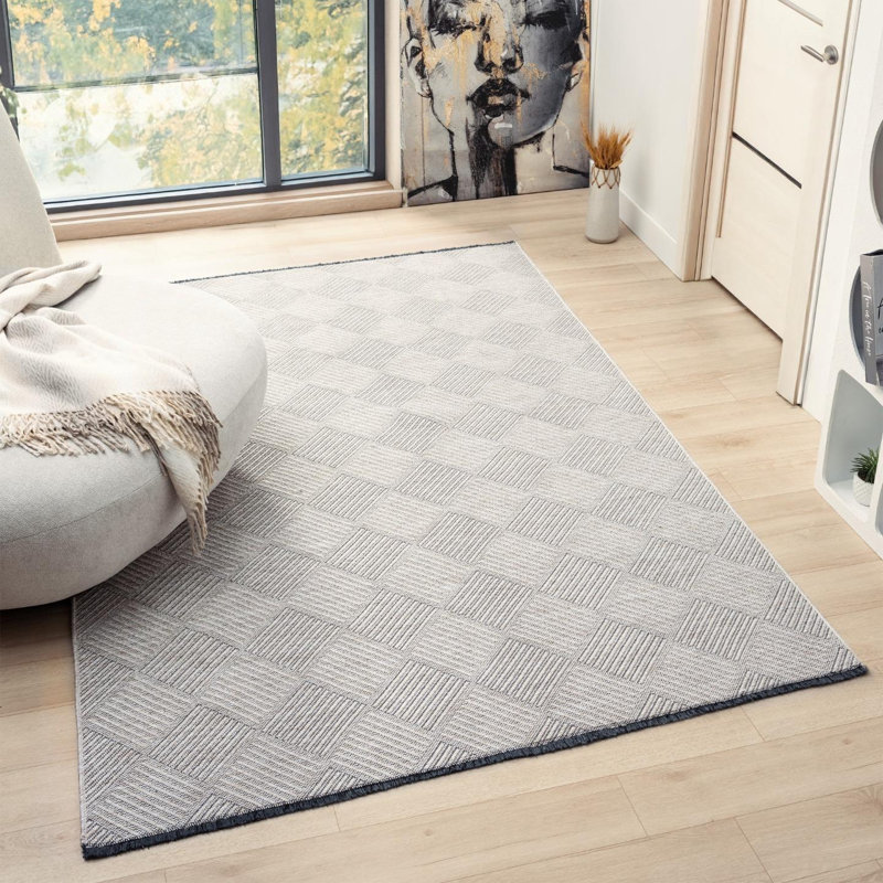 Tapis moderne à carreaux antidérapant lavable, Rectangle 5 pi x 7 pi