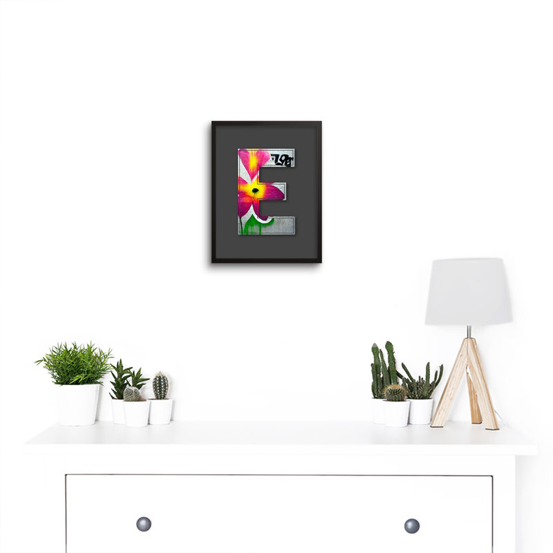 Letter E Abstract Flower Decorative Graffiti 1 Piece Single Picture Frame Wall Art