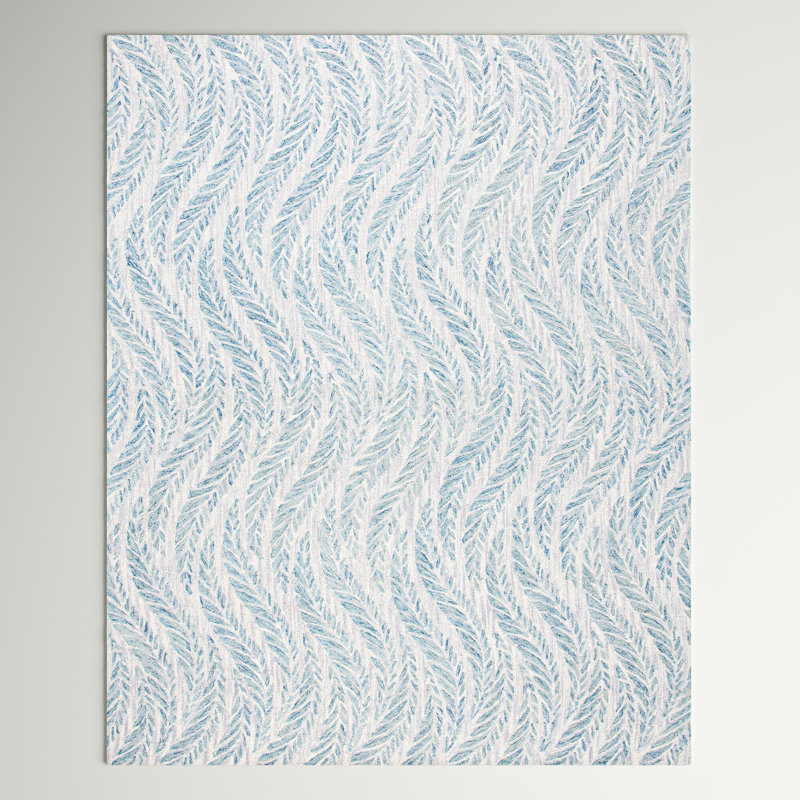 Ryleigh Abstract Handmade Tufted Area Rug in Ivory/Blue, Rectangle 8' x 10'