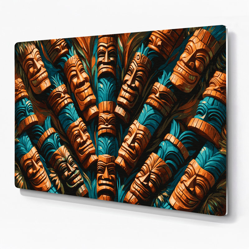 Tiki hawaïen, art mural brun en métal, H 20 po x l 24 po