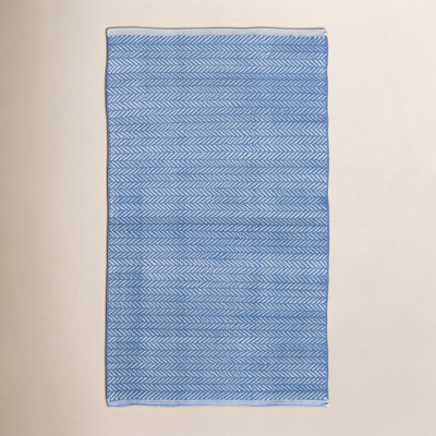 Herringbone French Blue White Outdoor Rug