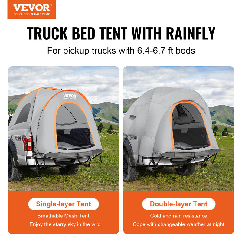 Gray 3-Person Waterproof Truck Bed Tent with Carry Bag