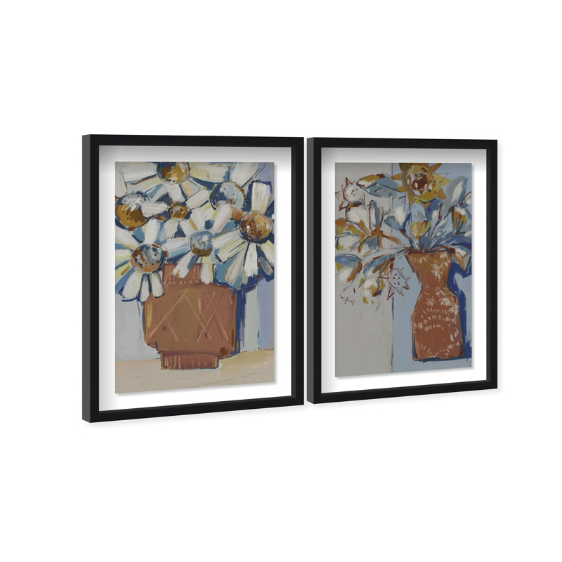 Abstract Flowers Set Shadowbox Abstract Print by Oliver Gal, Black Frame, 10 x 15, 31.5" H x 21.5" W, Black Shadowbox