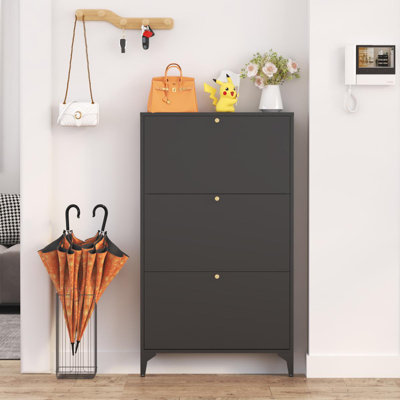 Shoe Storage Cabinet For Entryway With 2 Flip Drawers, Freestanding Shoe Organizer With Legs,farmhouse Narrow Shoe Storage Cabinet For Entryway, Foyer, Hallway,living Room
