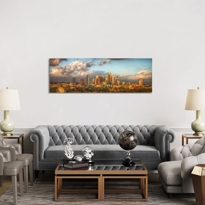 Los Angeles Panoramic Skyline Cityscape 1 Piece Wrapped Canvas Panoramic Wall Art, 30.48 cm H x 91.44 cm W