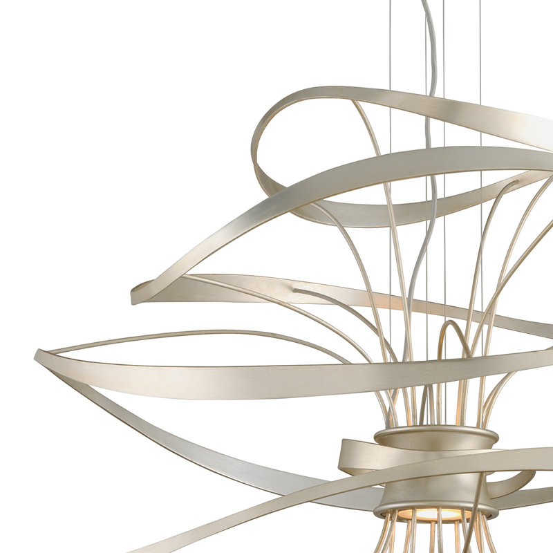 Calligraphy 2 - Light Unique Geometric LED Chandelier, 16.5" H x 18" W x 18" D, Silver Leaf with Polished Stainless Accents