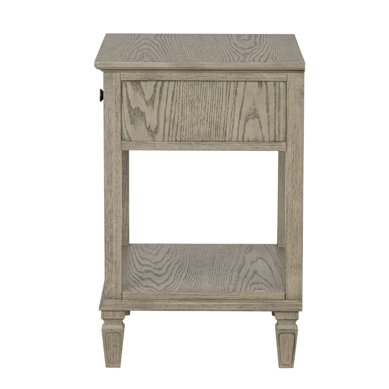 Night Stand In Reclaimed Grey Tint, Open Storage Option With 1 Drawer And Shelf, Natural Finish Wire Bursh Feature, Assembly Needed, Wood Veneer Color Scheme, Setup One Design, Required, Solid Legs