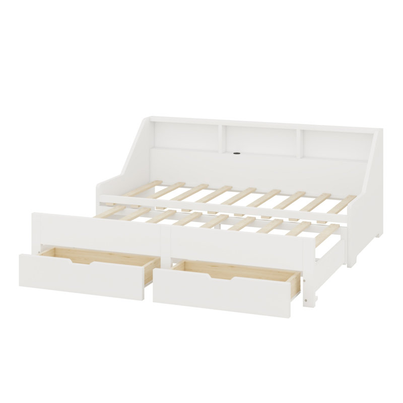 Upholstered Daybed, and Two Storage Drawers, White