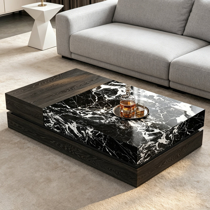 Table basse Minimalisme, White/Tan/Black, 15.35" H x 59.05" L x 31.49" W