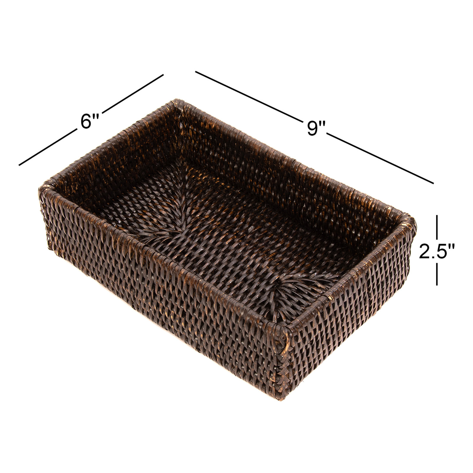 Cynda Rattan Large Guest Towel - Rectangular Napkin Holder, Tudor Black, 2.5" H x 9" W x 6" D