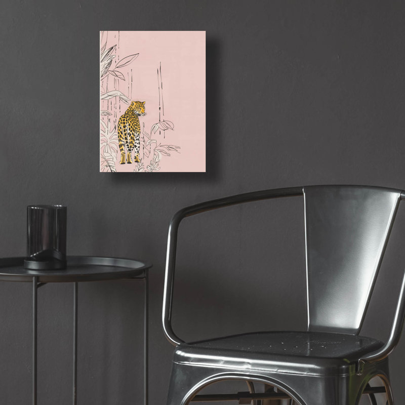 Léopard sur fond rose minimaliste »par MomArt, verre acrylique, art mural, H 16 po x l 12 po x P 0,13 po