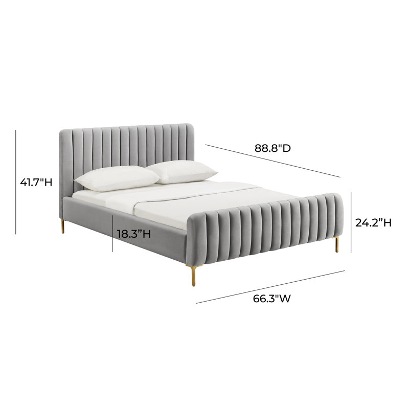 Lit plateforme tapissier Robbinsdale, Velours gris clair, Grand