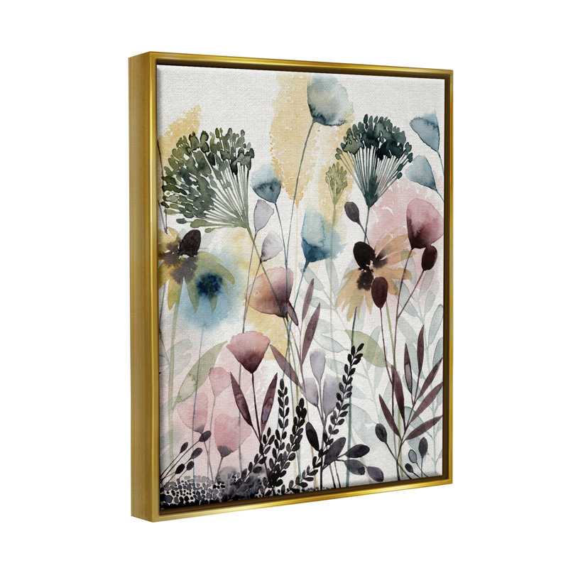 "Wild Florals Opaque Layers", aquarelle douce, toile bleue par Grace Popp, H 31 po x l 25 po x P 1,7 po, Cadre doré