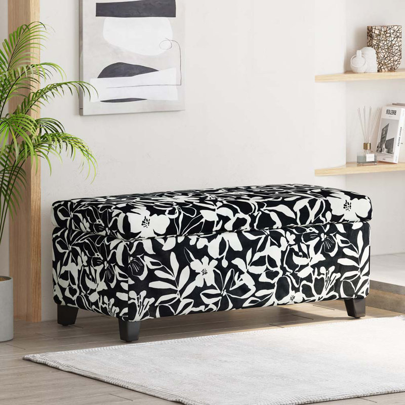 Repose-pieds avec rangement, repose-pieds et siège multifonctionnels pour le salon, la chambre à coucher, Motif floral noir