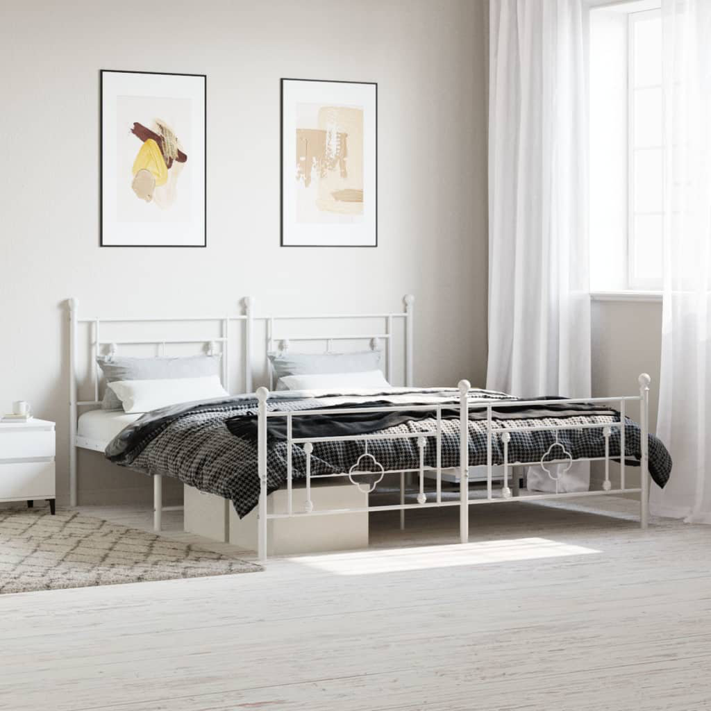 VIDAXL Metal Bed Frame - White - 187x219 cm - Image 3