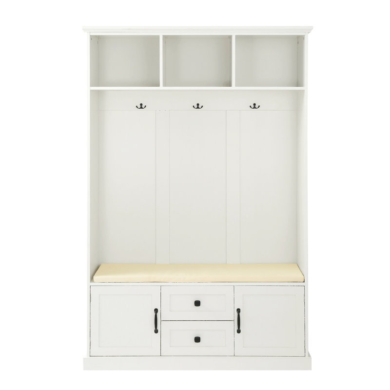 Fabric Upholstered Storage Bench, White