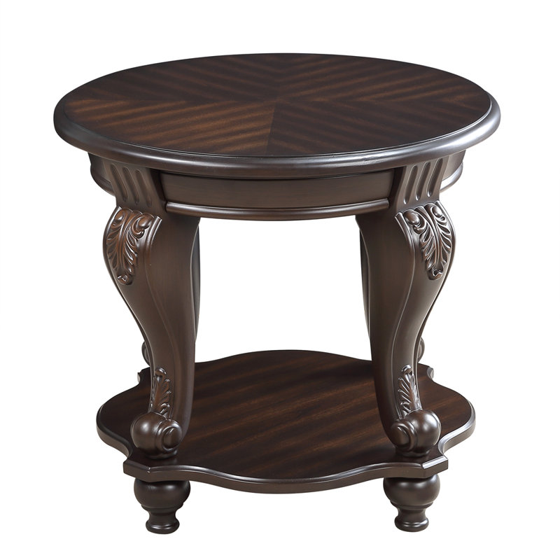 22'' Two Tone Round End Table,Solid Wood Sofa Side Table With Shelf,Living Room Corner Table Easy Assemble