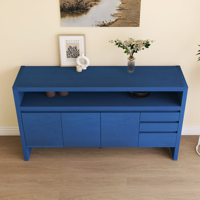Buffet 3 portes avec 3 tiroirs, Bleu