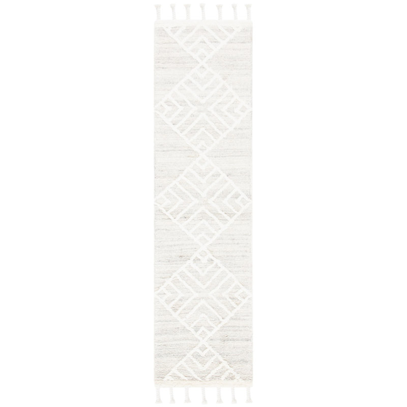 Tapis beige en laine touffeté à la main à motif géométrique Adelia, Tapis de couloir 2 pi 3 po x 7 pi