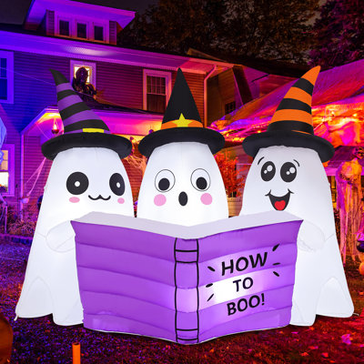 Fantômes gonflables d'Halloween 5 pi lisant un livre avec DEL intégrées