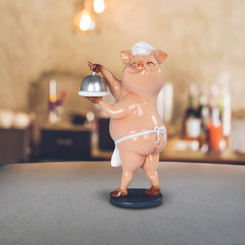 Jeden 7.75"H Piggy Chef Holding Tray Figurine Unique Gifts