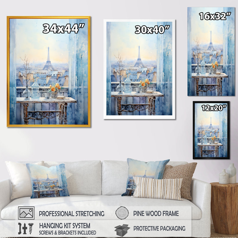 «Paris Winter Window View I - City Paris», art mural, Toile tendue, H 32 po x l 24 po x P 1 po