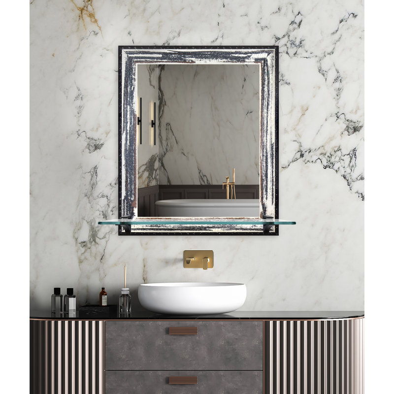 Miroir d'appoint Mowery, Ivoire rustique vieilli / noir / bleu marine / noi