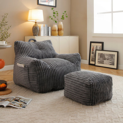 Bean Bag Chair with Armrests and Footstool for Living Room Cozy Fluffy Cloud Mini Couch by Latitude Run