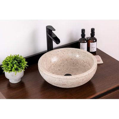 Lavabo de salle de bain vasque circulaire en pierre rustique Isidro