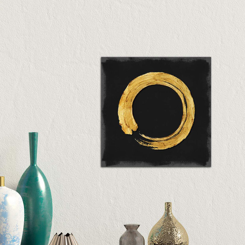 Gold Zen Circle On Black I by Ellie Roberts - Painting on Canvas, 66.04 cm H x 66.04 cm W x 1.91 cm D, No Frame