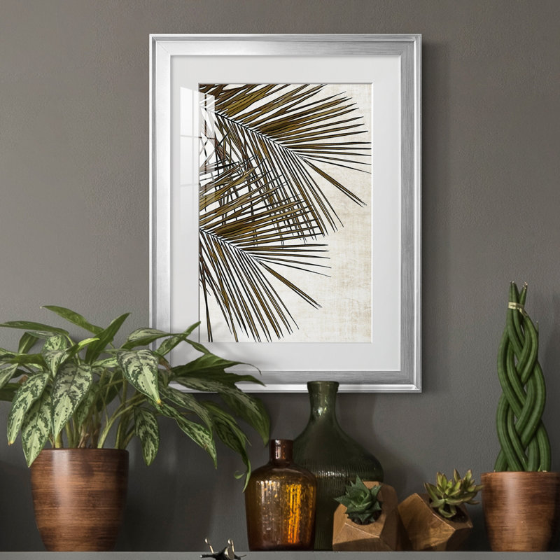 Palmier I - peinture encadrée, Argent, H 18,5 po x l 24,5 po x P 1,5 po