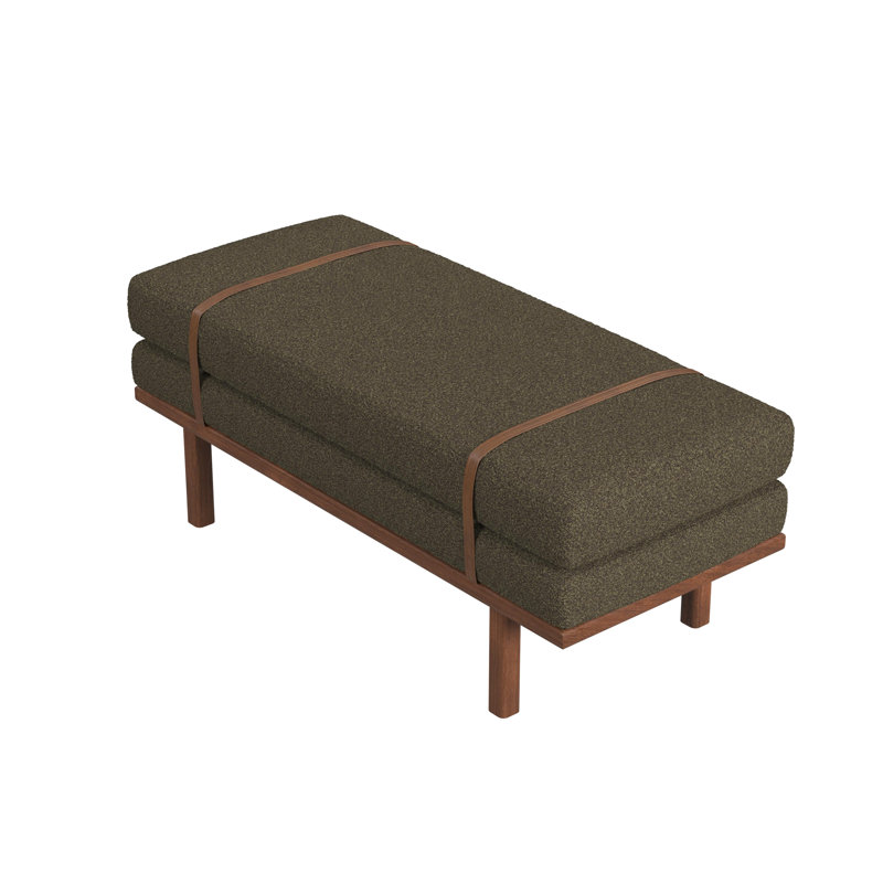 Azayvion Upholstered Bench with Wood Base, Dark Brown Boucle