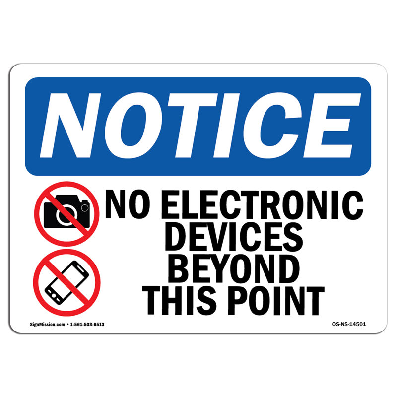 No Electronic Devices Beyond Plastic Sign 18" X 12", 12" H x 18" W x 0.1" D