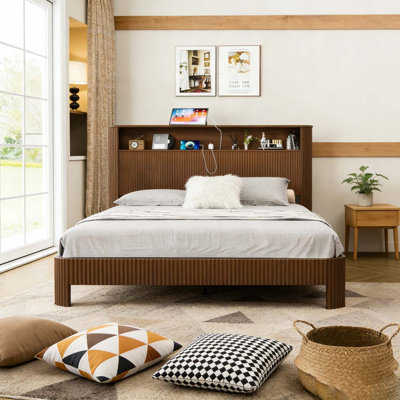 Full Extra Long(Full XL) Size bed frame with storage headboard, built-in charging station