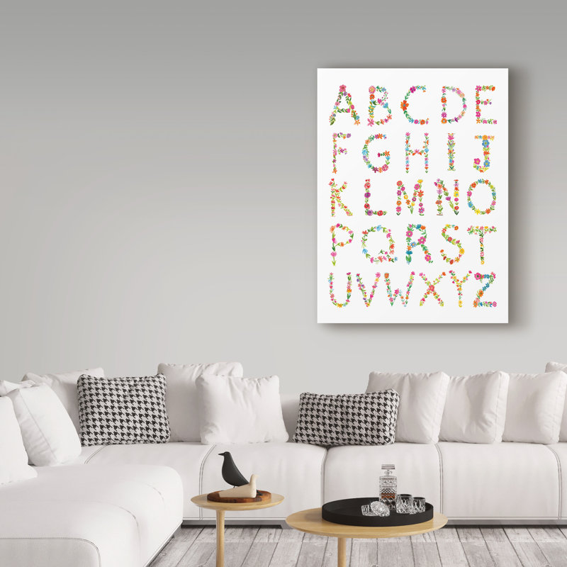 « floral alphabet », art sur toile, H 19 po x l 14 po x P 2 po