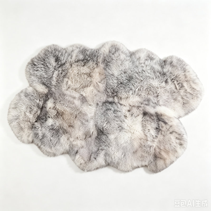 Luxurious Plush White and Gray Faux Sheepskin Rug, Novelty 4' x 6'