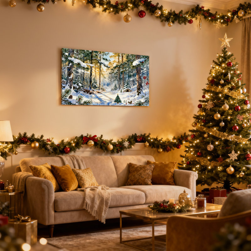 «Christmas Winter Forest Snowy Path», ensemble de 3 reproductions d'art sur toile, H 12 po x l 18 po