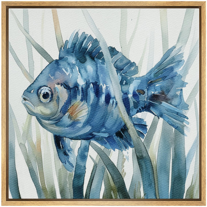 Fishes " Majestic Blue Fish Aquatic Life Watercolor Coastal Nautical Beachy Decor ", 16" H x 16" W, Natural