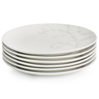 Martha Stewart 10.5 Inch Fine Ceramic 6 Piece Decorated Dinner Plates In White