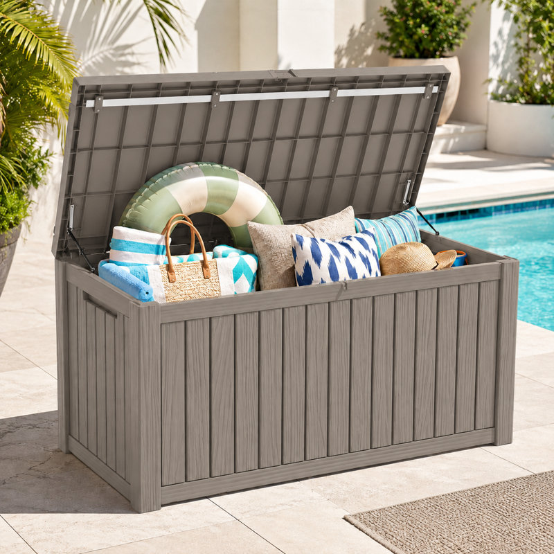 200 Gallon Large Lockable Resin Deck Box, Gray