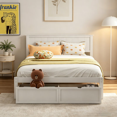 Full Size Platform Bed With Under-Bed Drawers, White