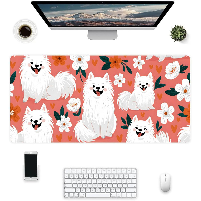 Tapis de souris Chien Fleur, tapis de bureau extensible, décor de bureau pour les fêtes, 30 x 70 cm