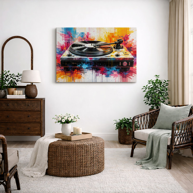 Œuvre de tourne-disque, musique colorée Splash, impression encadrée sur toile, impression sur toile, Toile tendue