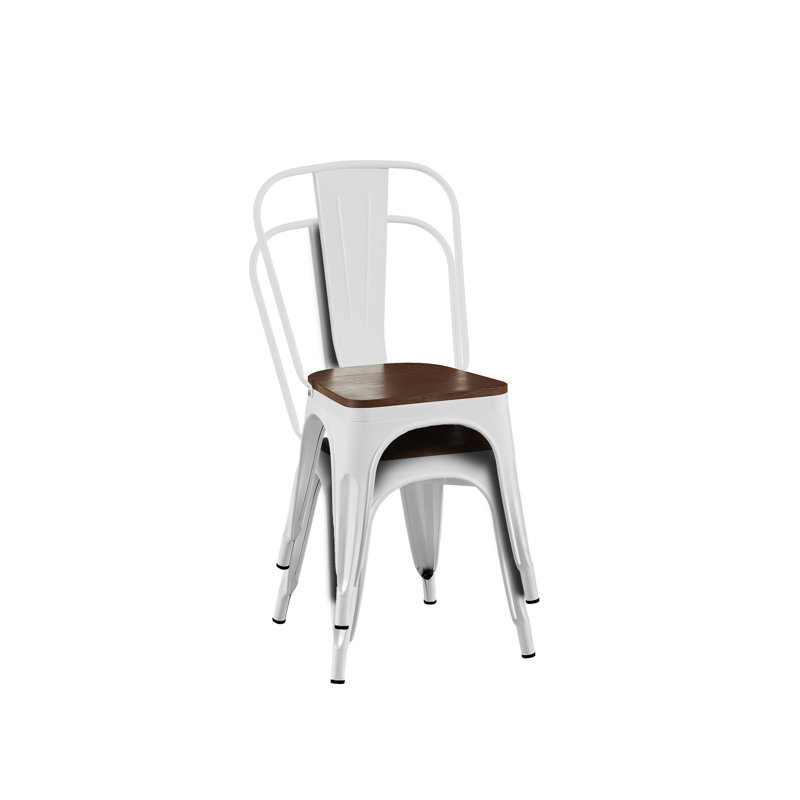 Chaises de salle à manger en métal, Brun antique / blanc